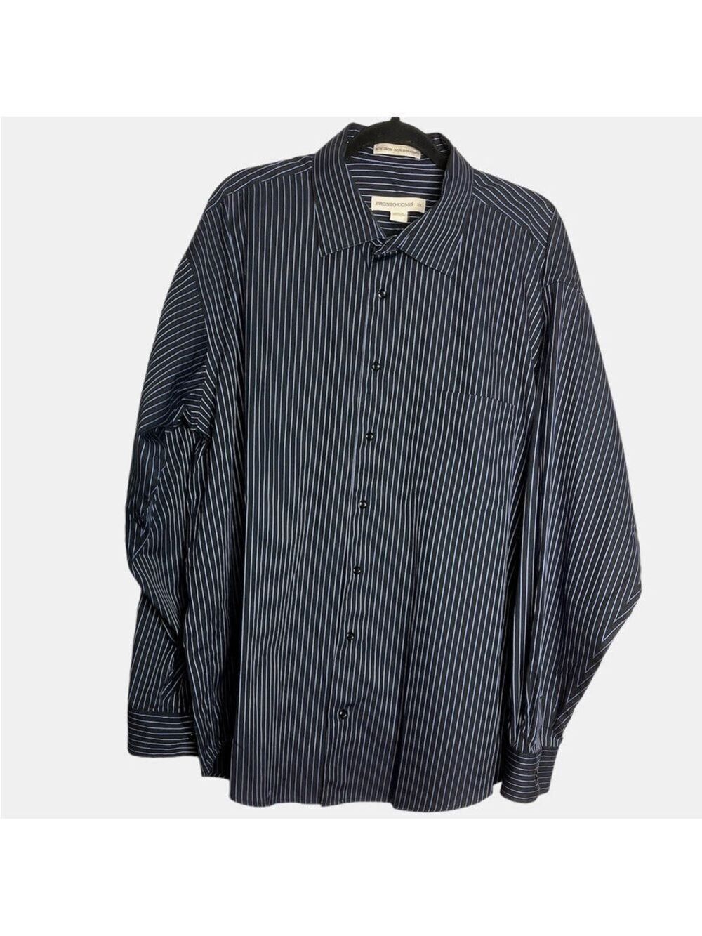 Pronto Uomo Black & Blue Striped Long Sleeve Button Up Dress Shirt, size 2X